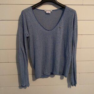 Lacoste Striped Long Sleeve Scoop Neck Blouse 32